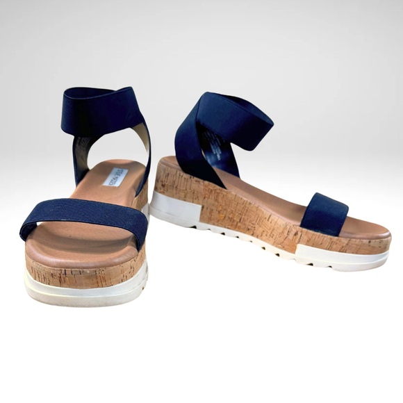 Steve Madden Bandi Cork-Wrapped Platform Wedge Sandal (8.5, BLACK) - Picture 2 of 3